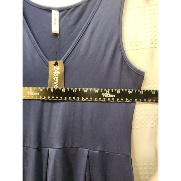 24seven Dress Size Small Midi Blue Pockets Vneck Causal Sleeveless - Picture 4 of 8